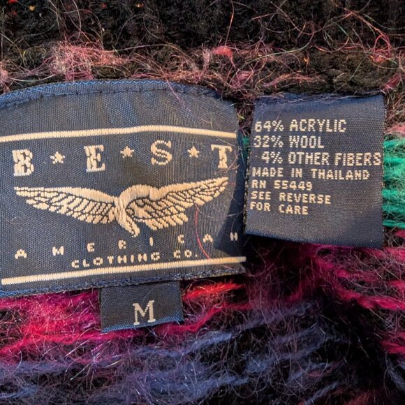 Best American Sweater Vintage Black Pink Fuzzy 80s 90s Wool Blend Womens Size M - Picture 7 of 9